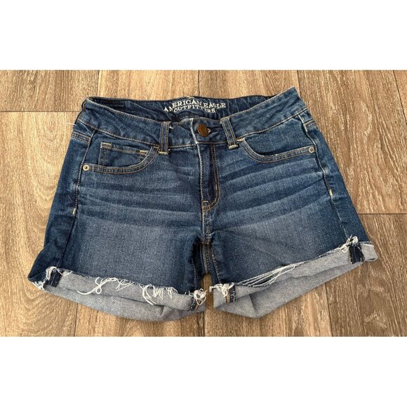 AMERICAN EAGLE WOMENS STRETCH JEAN DENIM BLUE SHORTS SIZE 4 - Picture 1 of 7